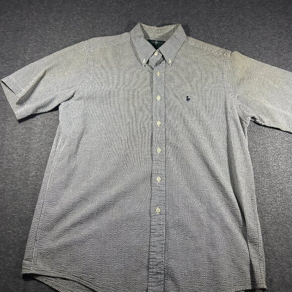 Vintage HUNT CLUB Men's 100% Cotton Seersucker Short Sleeve Button Down Shirt L - Picture 1 of 11